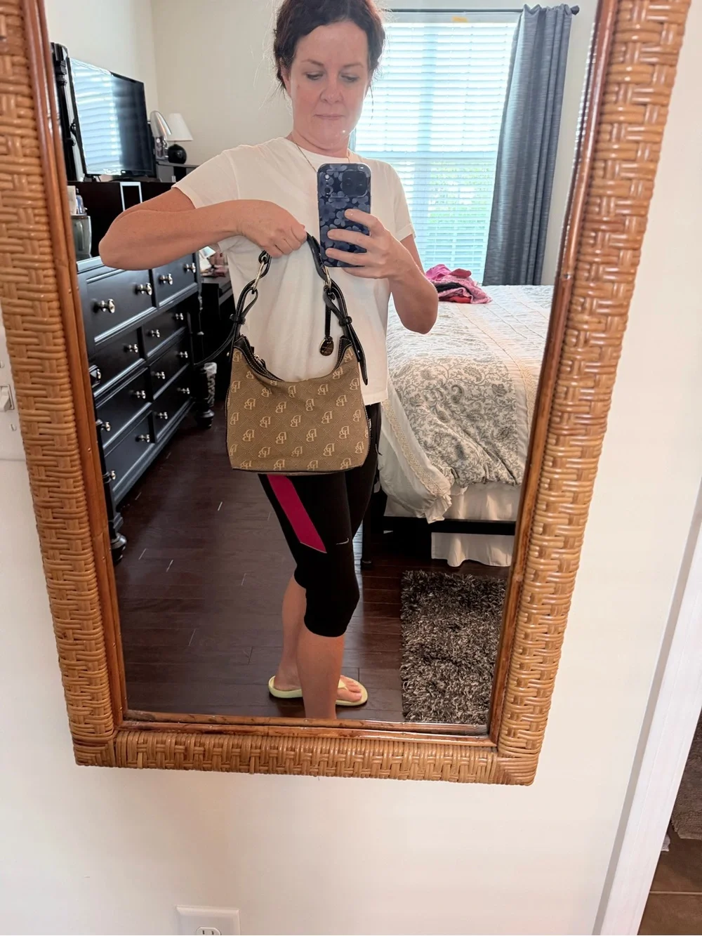 Dooney & Bourke Tan Monogram Shoulder Bag with Black Trim
